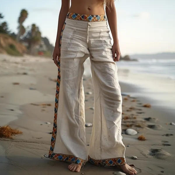 Retro Long Linen Trousers For Women Casual Bohemian Long Linen Trousers - Yiyistories.com 