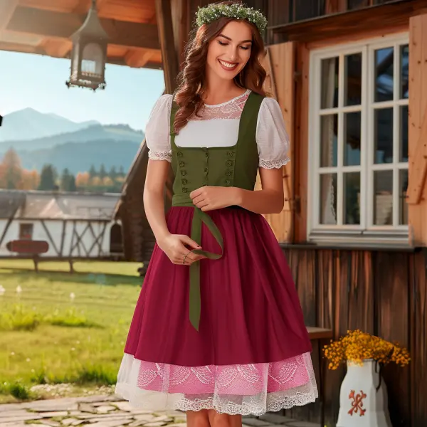 Women's Retro German Dress Oktoberfest Party High Waist Short Sleeve Dress - Elementnice.com 