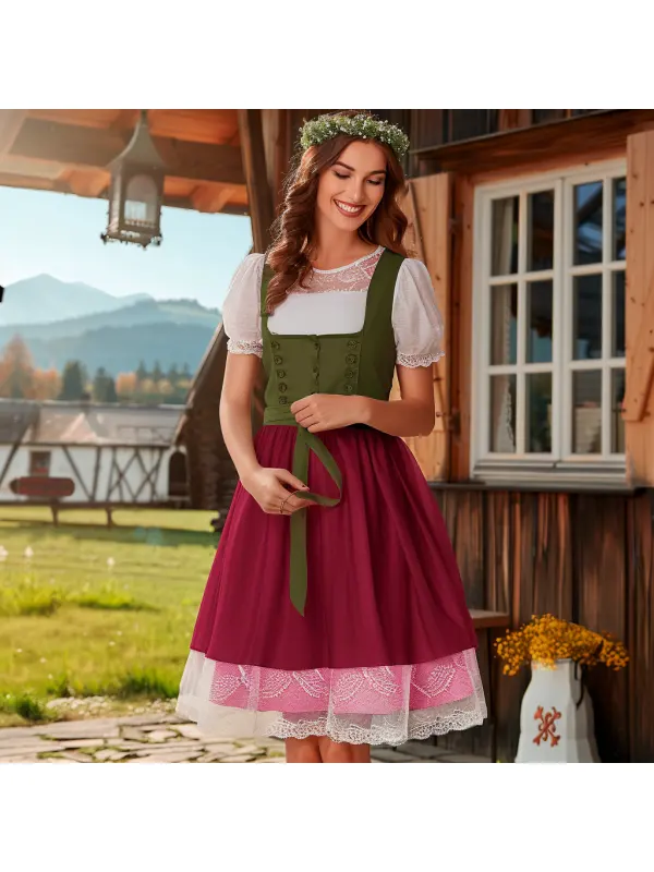 Women's Retro German Dress Oktoberfest Party High Waist Short Sleeve Dress - Viewbena.com 