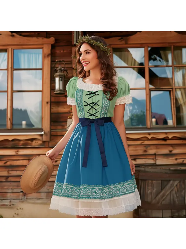 Women's Retro German Dress Oktoberfest Party High Waist Short Sleeve Dress - Realyiyi.com 