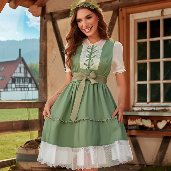 Women's Retro German Dress Oktoberfest Party High Waist Short Sleeve Dress - Elementnice.com 