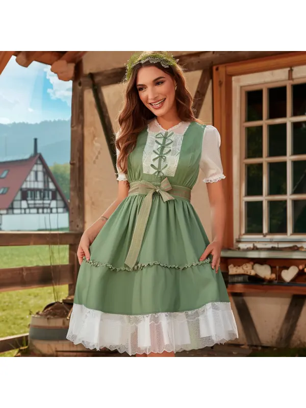 Women's Retro German Dress Oktoberfest Party High Waist Short Sleeve Dress - Cominbuy.com 