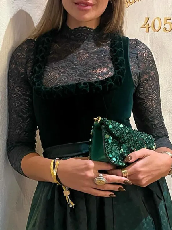 Oktoberfest Elegant Lace Turtle Neck T-Shirt - Pragmaace.com 