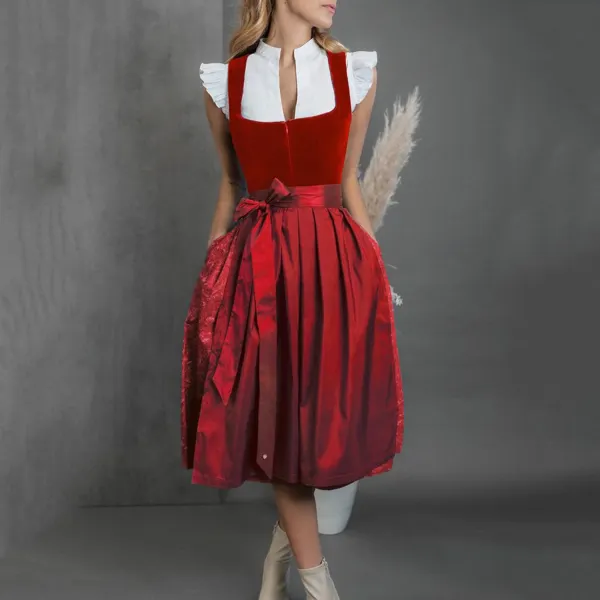 Women's Red Oktoberfest Dirndl Elegant Party Retro Midi Skirt - Upgradecool.com 