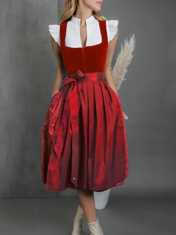 Women's Red Oktoberfest Dirndl Elegant Party Retro Midi Skirt - Menwyx.com 