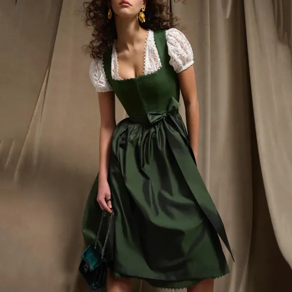 Party Retro Elegant Lace Midi Skirt Green - Elementnice.com 