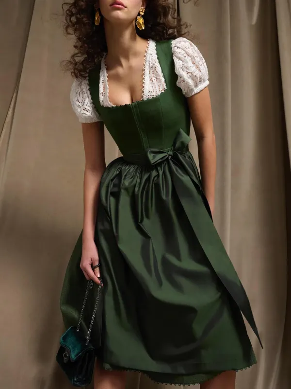 Party Retro Elegant Lace Midi Skirt Green - Wantbright.com 