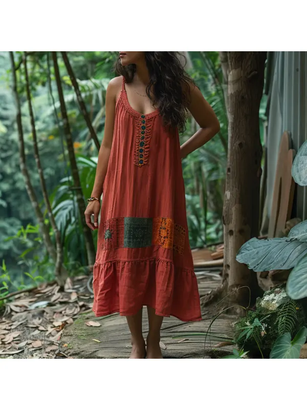 Women's Summer Retro Loose And Comfortable Bohemian Suspender Dress - Realyiyishop.com 