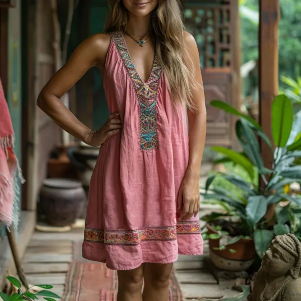 Women's Summer Retro Loose And Comfortable Bohemian Suspender Dress - Ootdyouth.com 