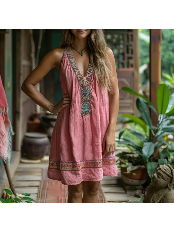 Women's Summer Retro Loose And Comfortable Bohemian Suspender Dress - Cominbuy.com 