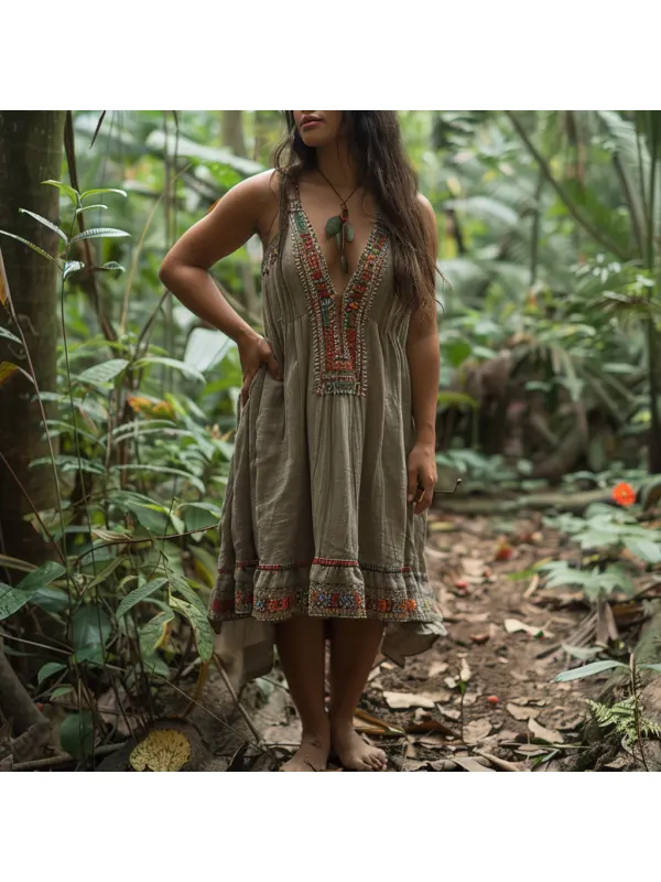 Women's Summer Retro Loose And Comfortable Bohemian Suspender Dress - Realyiyishop.com 