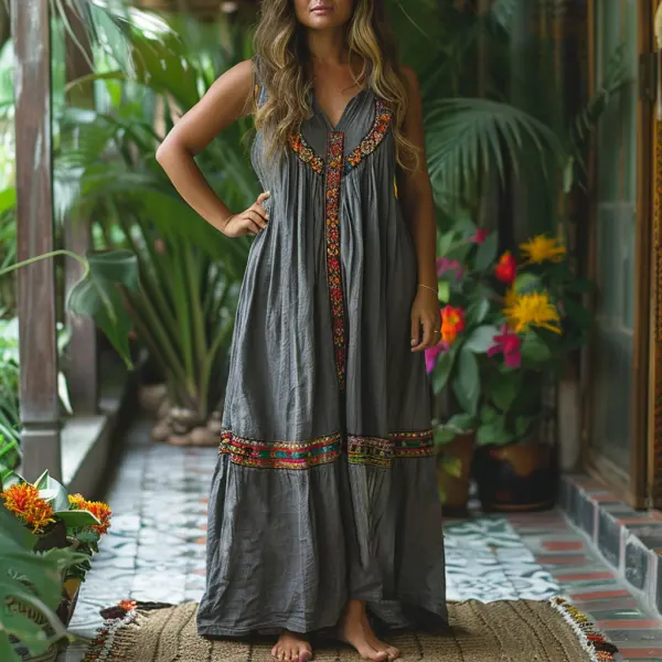 Women's Summer Retro Loose And Comfortable Bohemian Suspender Dress Long Skirt - Albionstyle.com 