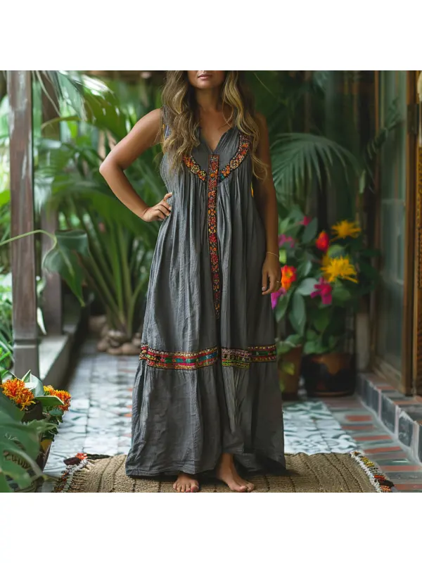 Women's Summer Retro Loose And Comfortable Bohemian Suspender Dress Long Skirt - Cominbuy.com 