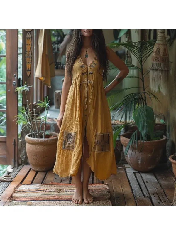 Women's Summer Retro Loose And Comfortable Bohemian Suspender Dress - Cominbuy.com 