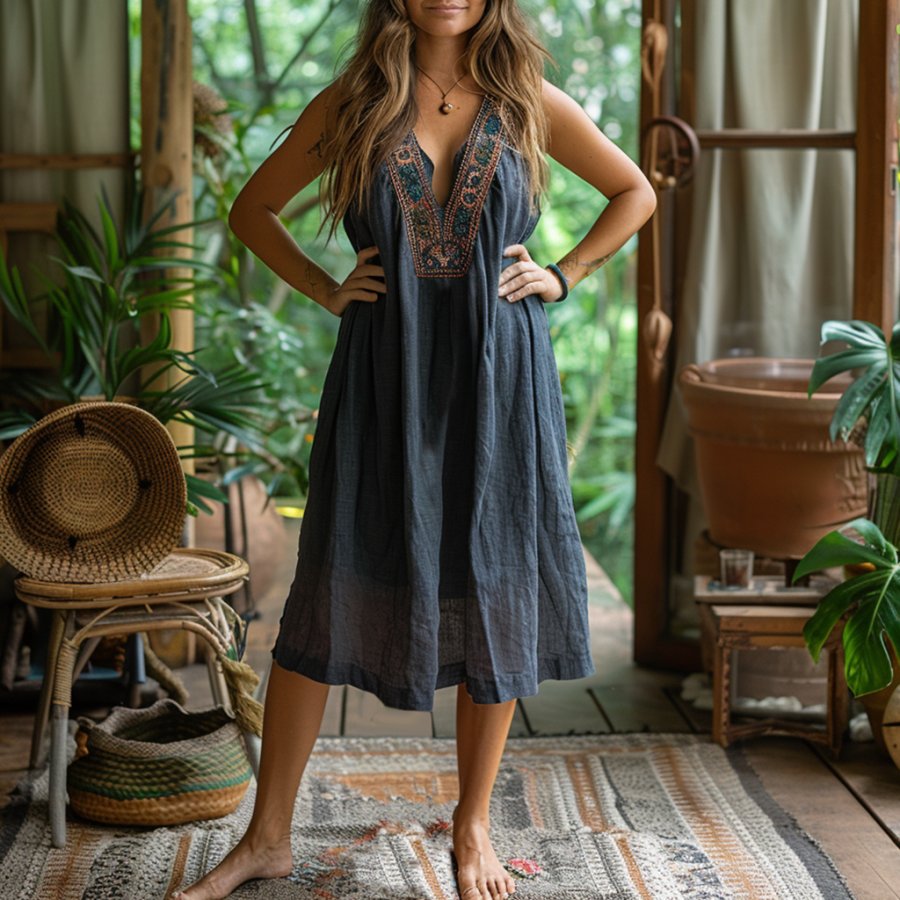 

Women's Summer Retro Loose And Comfortable Bohemian Suspender Dress