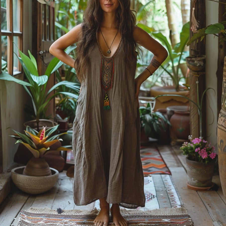 

Women's Summer Retro Loose And Comfortable Bohemian Suspender Dress