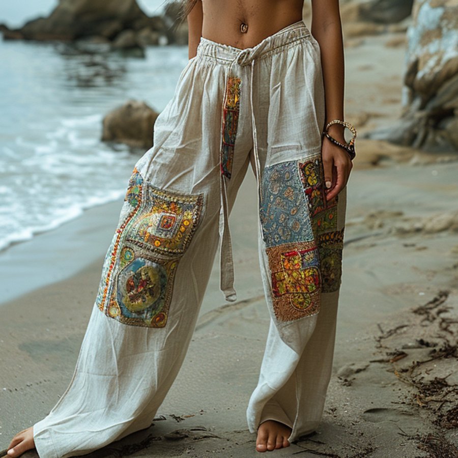 

Resort Ethnic Print Bohemian Style Loose Trousers