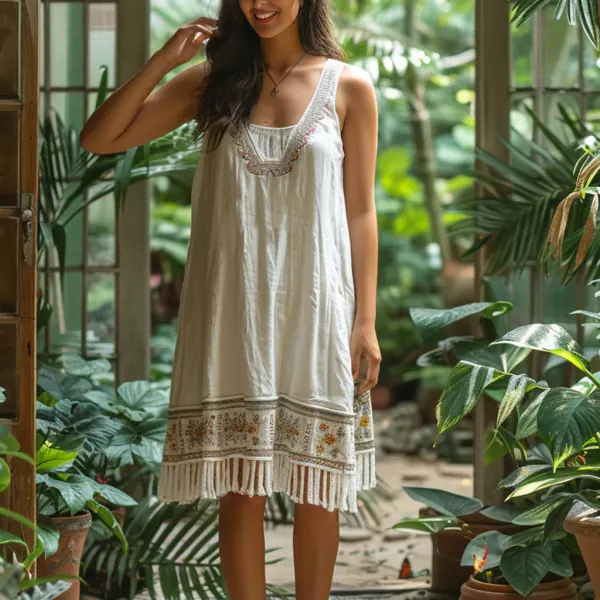 Women's Summer Retro Loose And Comfortable Bohemian Suspender Dress - Yiyistories.com 