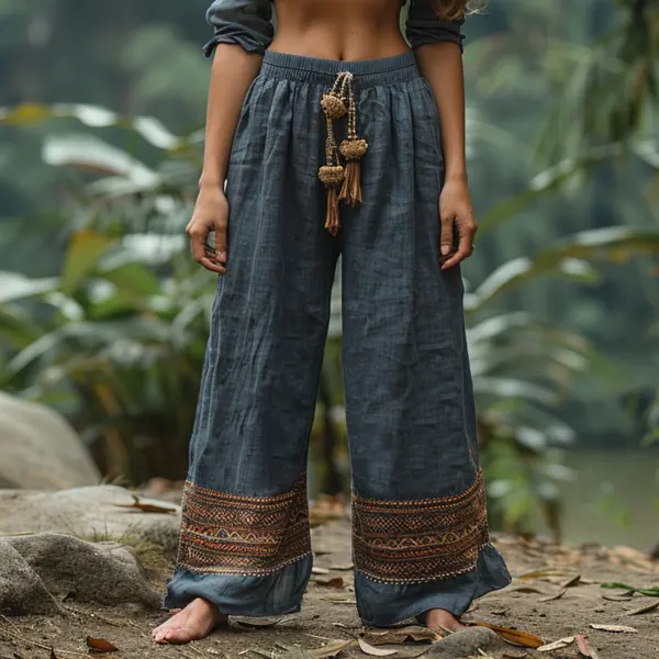 Women's Retro Ethnic Style Loose And Comfortable Long Linen Pants - Wayrates.com 