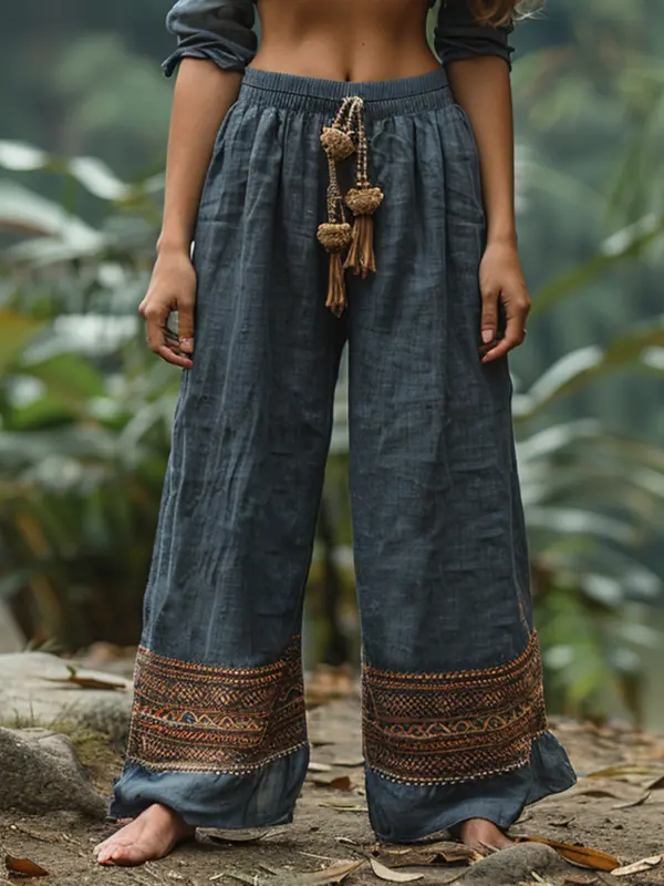 Women's Retro Ethnic Style Loose And Comfortable Long Linen Pants - Sunshinetip.com 