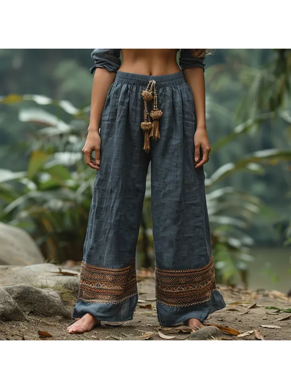 Women's Retro Ethnic Style Loose And Comfortable Long Linen Pants - Cominbuy.com 