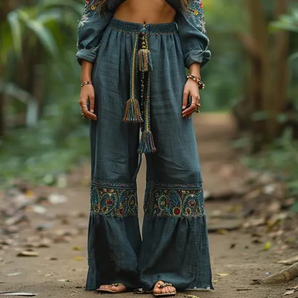 Women's Retro Ethnic Style Loose And Comfortable Long Linen Pants - Albionstyle.com 