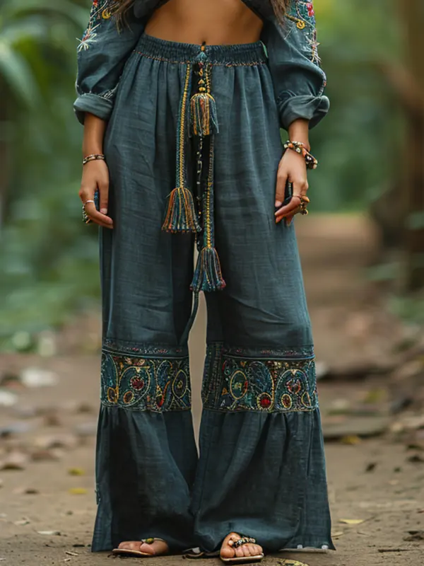 Women's Retro Ethnic Style Loose And Comfortable Long Linen Pants - Pragmaace.com 
