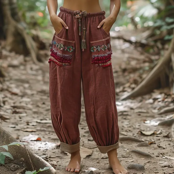 Women's Retro Ethnic Style Loose And Comfortable Linen Pants - Albionstyle.com 