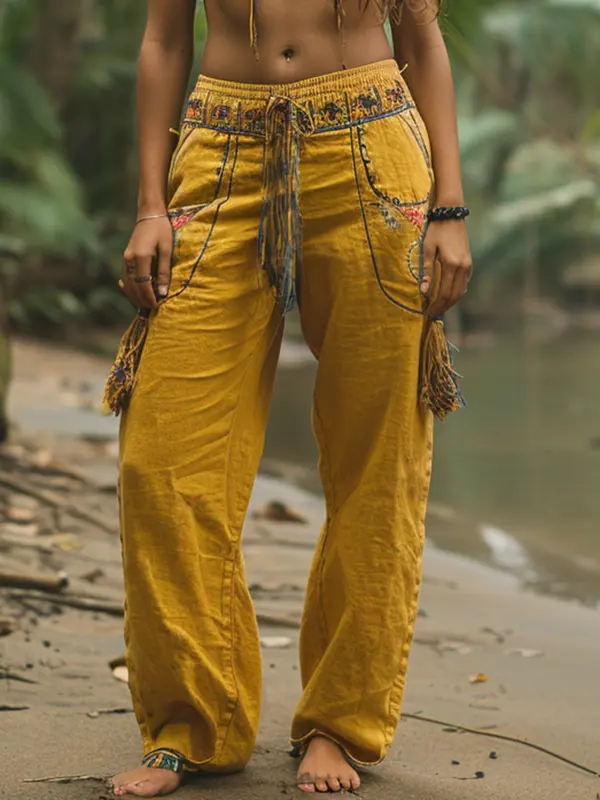 Women's Retro Ethnic Style Loose And Comfortable Linen Pants - Pragmaace.com 