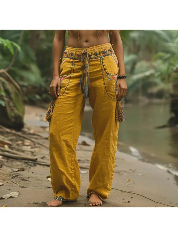 Women's Retro Ethnic Style Loose And Comfortable Linen Pants - Viewbena.com 