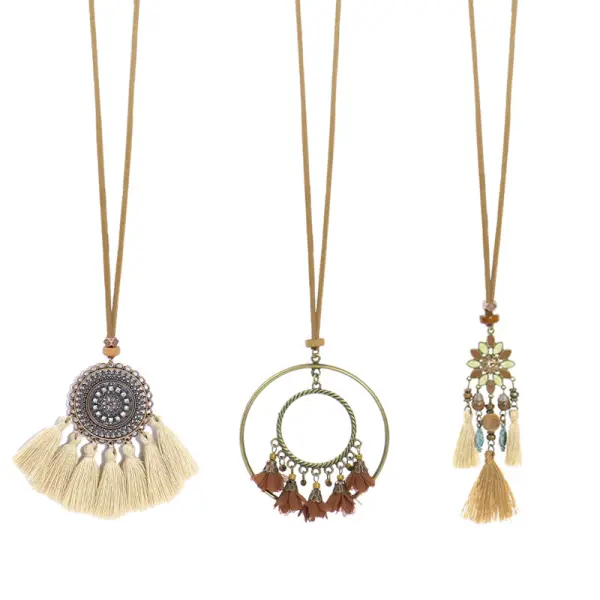 Women's Bohemian Tassel Flower Pendant Necklace - Yiyistories.com 