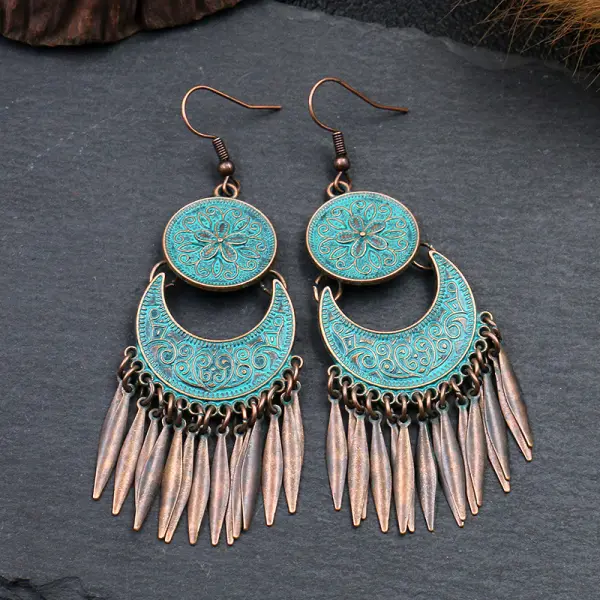 Women's Bohemian Flower Crescent Tassel Tassel Earrings - Trisunshine.com 