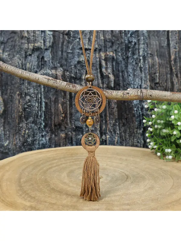 Women's Bohemian Dreamcatcher Tassel Earring Necklace Set - Viewbena.com 