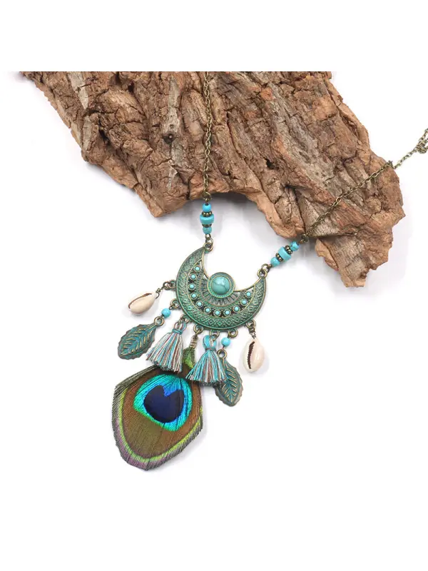 Women's Bohemian Peacock Feather Necklace - Realyiyishop.com 