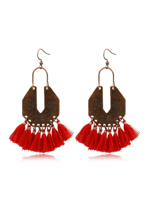 Women's Bohemian U-shaped Alloy Tassel Earrings - Viewbena.com 