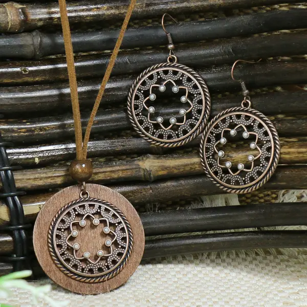 Women's Bohemian Retro Wooden Necklace Earring Set - Trissla.com 