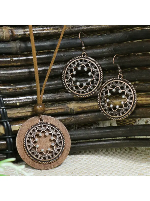 Women's Bohemian Retro Wooden Necklace Earring Set - Realyiyishop.com 