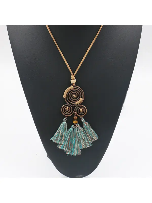 Women's Bohemian Tassel Flower Pendant Necklace - Viewbena.com 