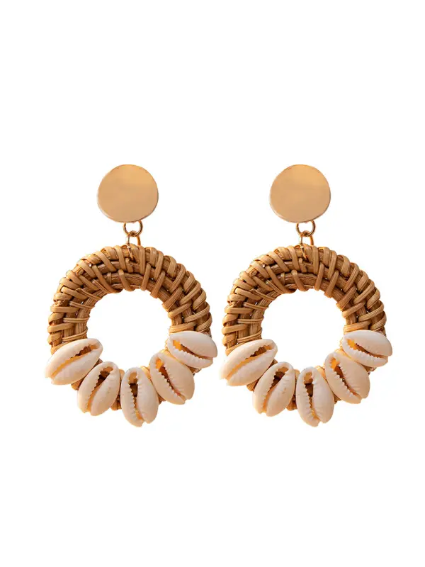 Tropical Rainforest Tourism Holiday Style Rattan Hoop Earrings Female Ins Niche Design Exaggerated Shell Earrings Trend - Realyiyishop.com 