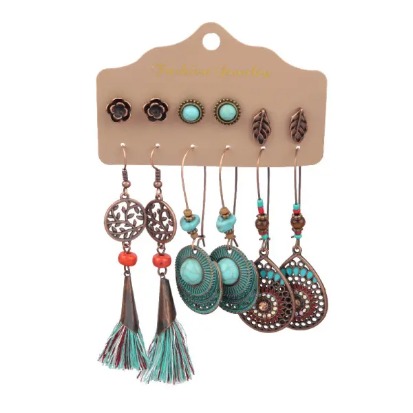 Women's Bohemian Retro Turquoise Tassel Earrings - Yiyistories.com 