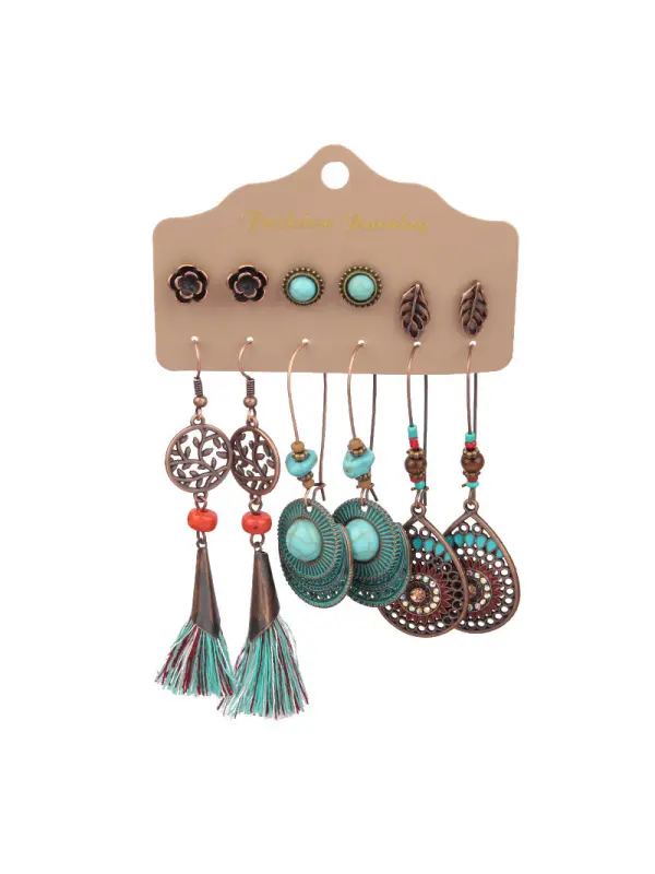 Women's Bohemian Retro Turquoise Tassel Earrings - Cominbuy.com 