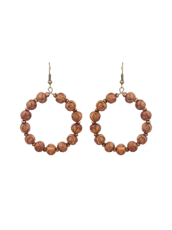 Women's Bohemian Retro Wooden Geometric Tassel Earrings - Viewbena.com 