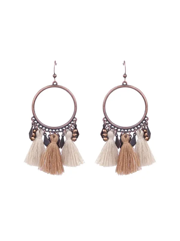 Women's Bohemian Retro Geometric Round Wooden Bead Earrings - Cominbuy.com 