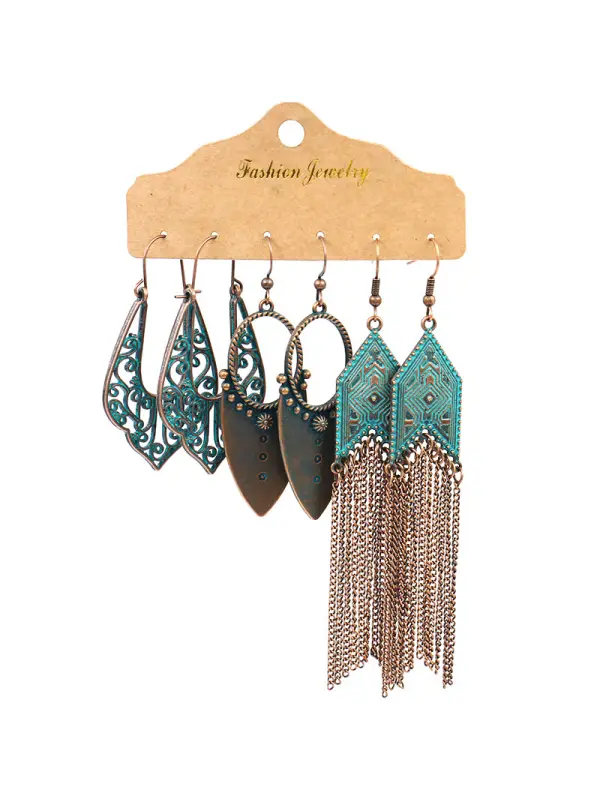 Women's Bohemian Suit Combination Metal Tassel Earrings - Realyiyi.com 