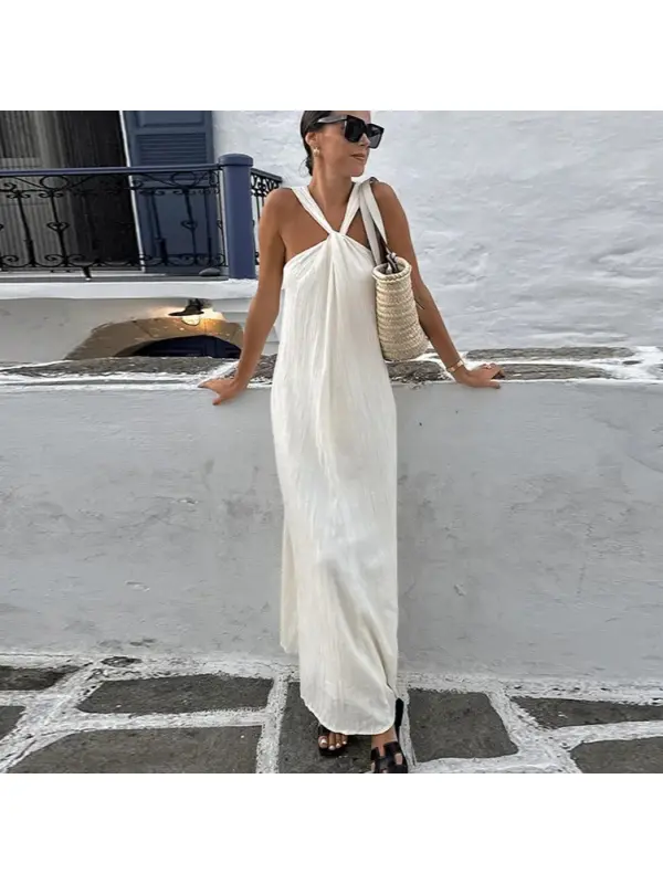 Holiday Style Twist Cross Halter Long Dress - Realyiyi.com 