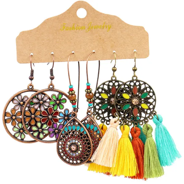 Women's Bohemian Tassel Earrings 3-Set Combination - Wayrates.com 