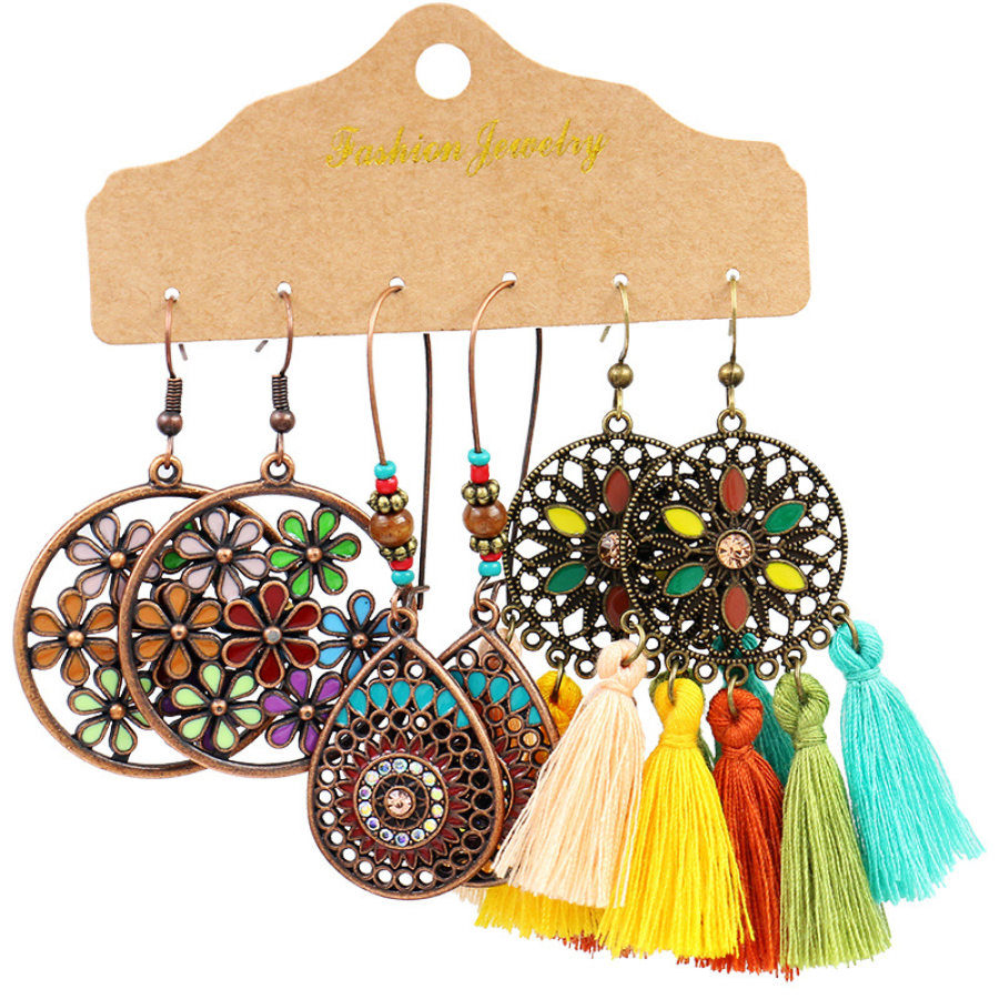 

Women's Bohemian Tassel Earrings 3-Set Combination