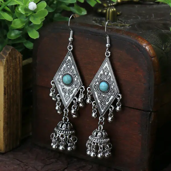 Women's Bohemian Turquoise Inlaid Tassel Earrings - Yiyistories.com 