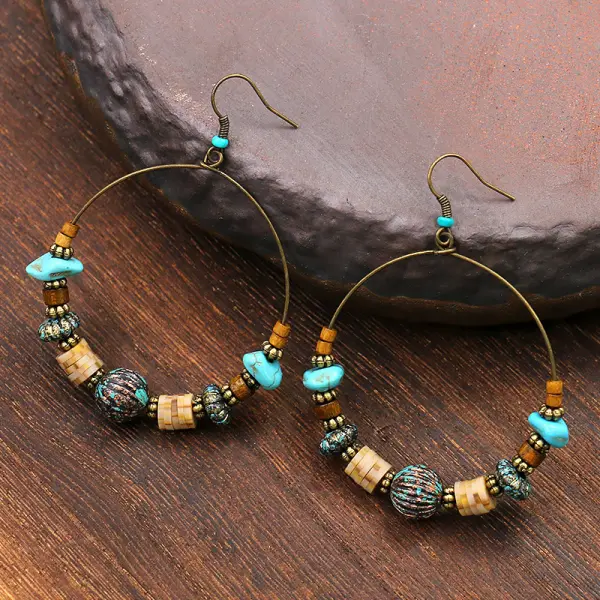 Women's Bohemian Wooden Bead Large Circle Earrings - Trisunshine.com 