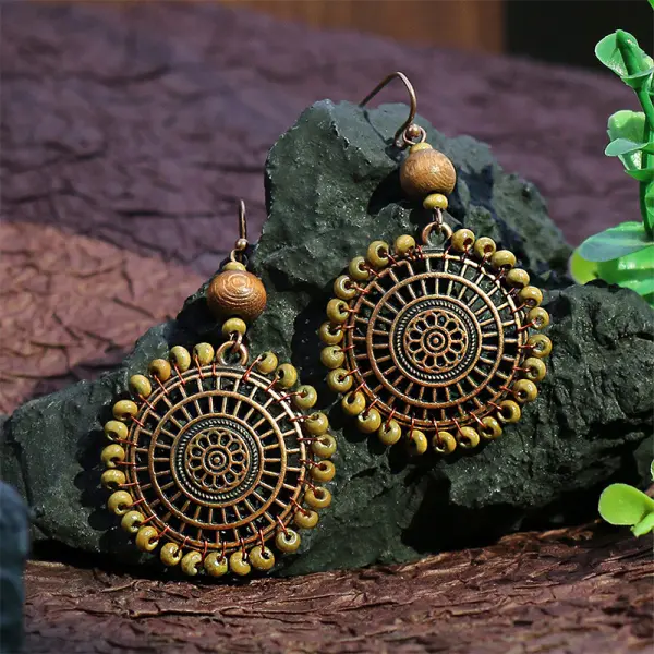 Women's Bohemian Retro Wooden Geometric Tassel Earrings - Trisunshine.com 